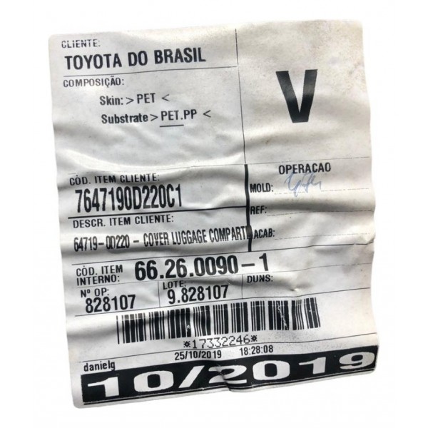 Forro Tampa Traseira Toyota Yaris Sedan 1.5 2020